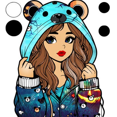 realistic girl in a animal pjs hoodie