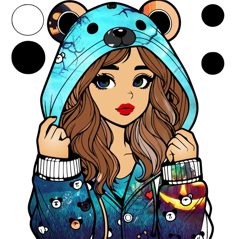 realistic girl in a animal pjs hoodie