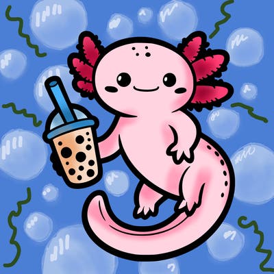 axolotl holding boba