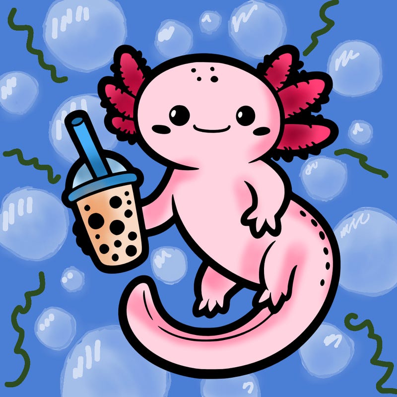 axolotl holding boba