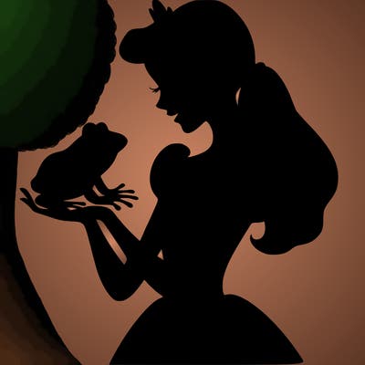 a shadow of a princess holding a frog realistic