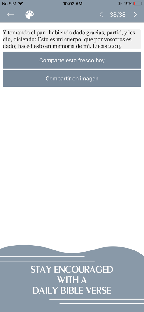 La Biblia · - Versets bibliques quotidiens Lucas 22:19 en espagnol avec options de partage dans l'application La Biblia