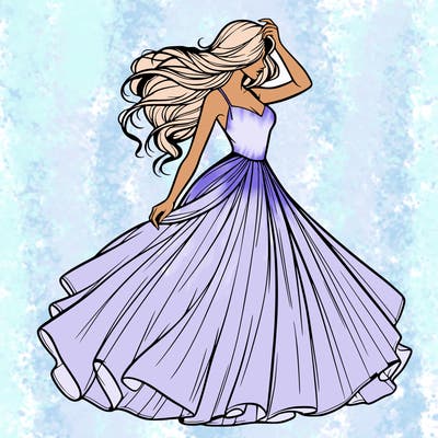 realistic woman with dress flowing in the wind