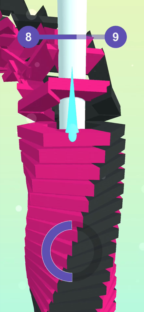 Stack Ball 3D ! - A blue ball smashing through a tower of pink and black blocks in Stack Ball 3D gameplay.