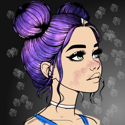 realistic girl with buns on the top of her head