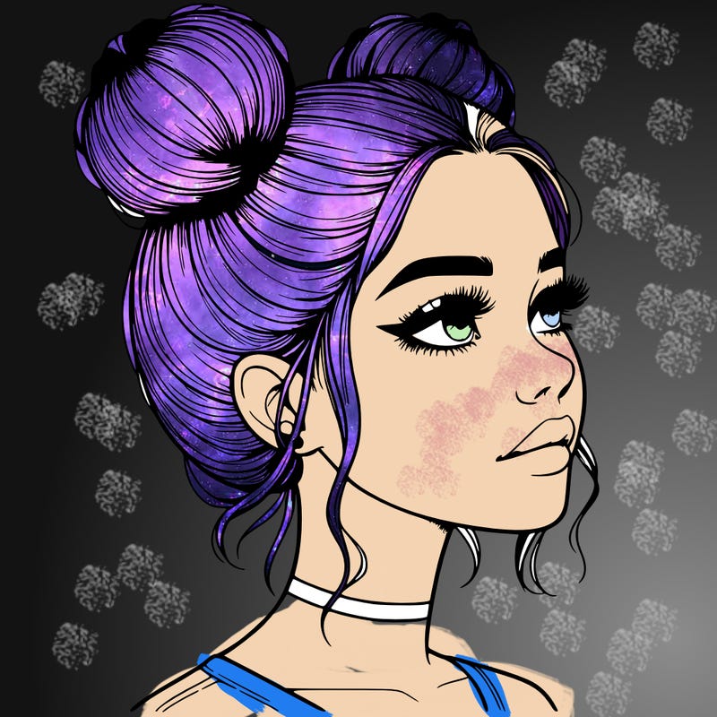 realistic girl with buns on the top of her head