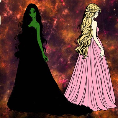 realistic woman with long flowing dress