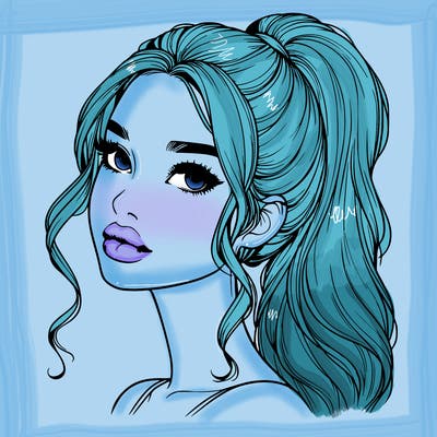 realistic girl with a ponytail on her hair and lips