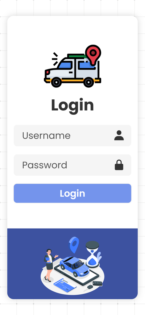 GPS India - Login screen for the GPS India fleet management and tracking app featuring username and password fields