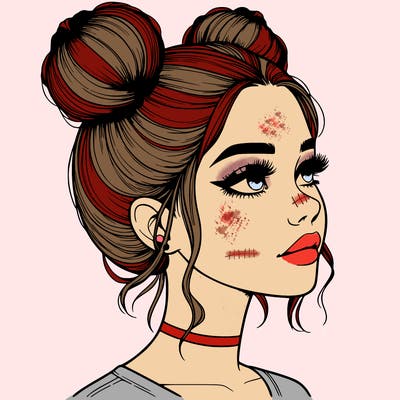 realistic girl with buns on the top of her head