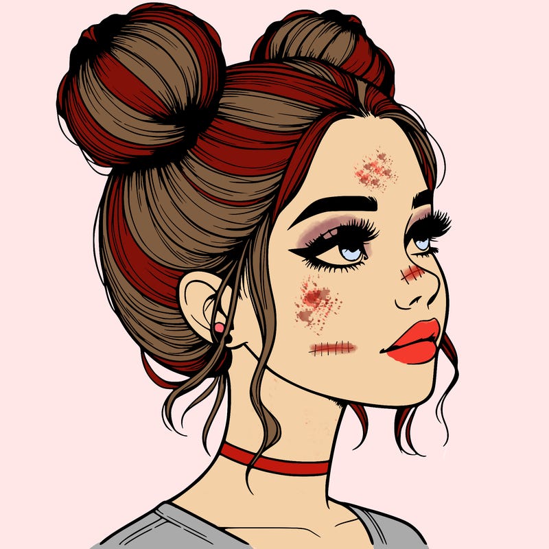 realistic girl with buns on the top of her head