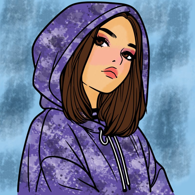 a realistic girl in a hoodie