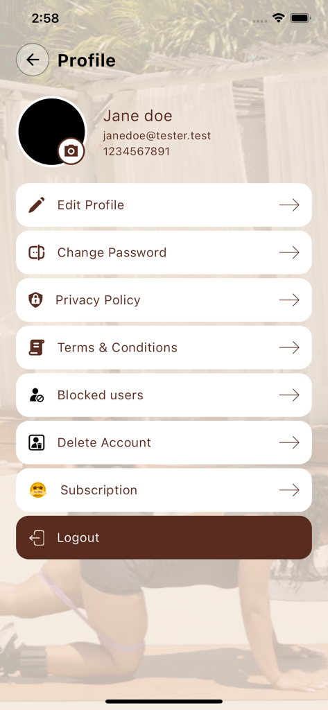 CURVD by Capri Curves - User profile settings screen in the CURVD by Capri Curves app showing account management options