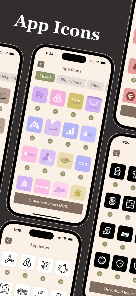 StyleKit- Aesthetic Widgets - Une présentation de divers packs d'icônes d'applications esthétiques, y compris des styles minimalistes pastel et noir et blanc de l'application de personnalisation StyleKit.