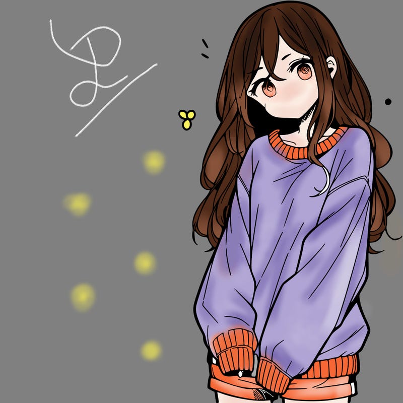 manga teen girl  in a sweater and baggy pants