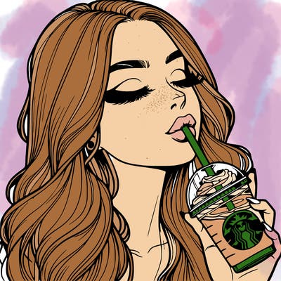 realistic girl drinking starbucks
