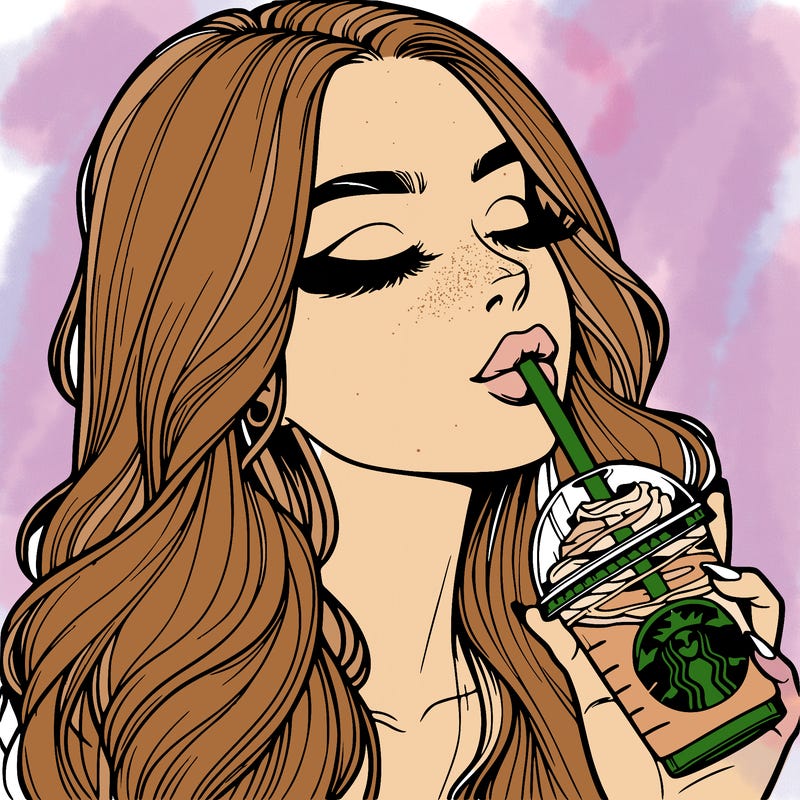realistic girl drinking starbucks