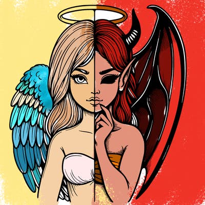 realistic angel half demon