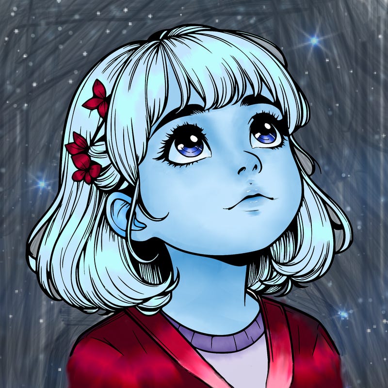 realistic girl looking up