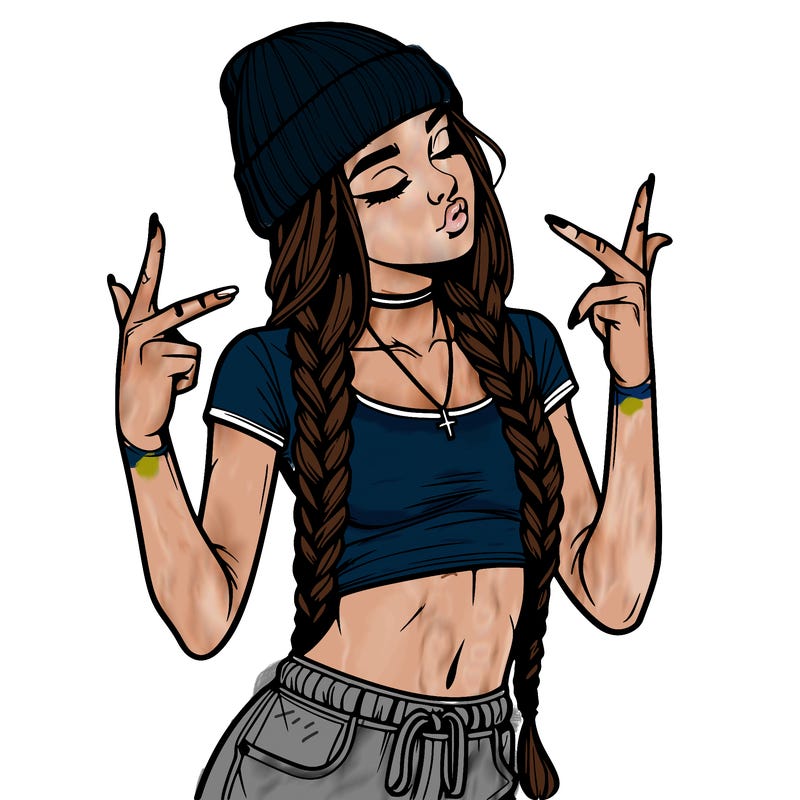 realistic teenage girl with braids and a beanie and crop top doing 🫶🏼
