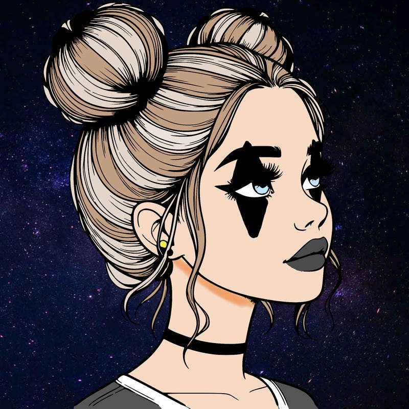 realistic girl with buns on the top of her head