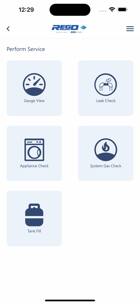 RegO App - Dashboard dell'App RegO per l'esecuzione di servizi GPL, inclusi controlli delle perdite e dei controlli degli apparecchi