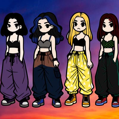 girls in baggy pants and crop top