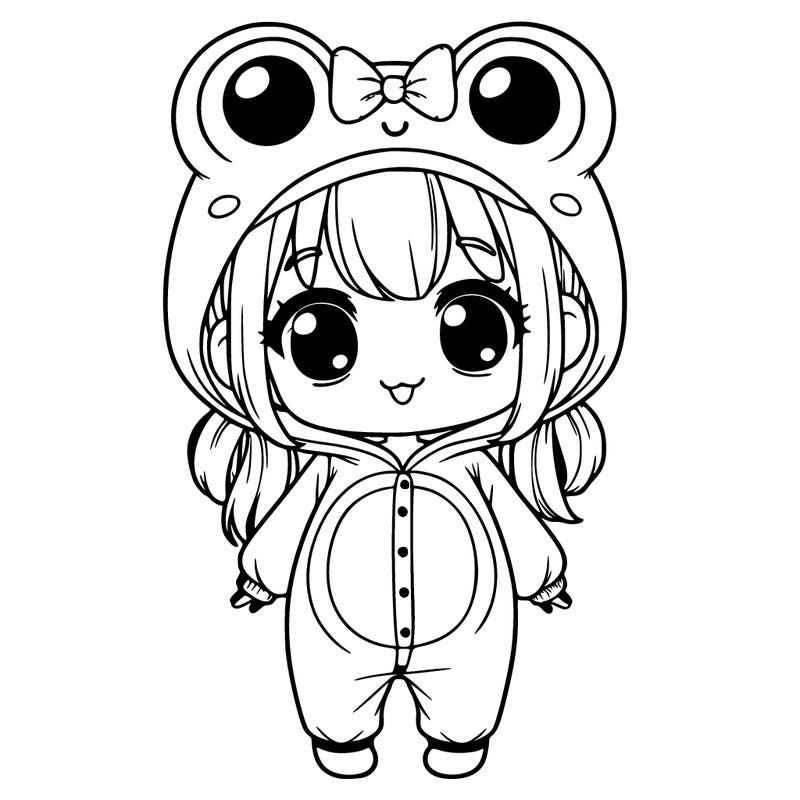 one realistic, cute girl, in a kwai frog onesie