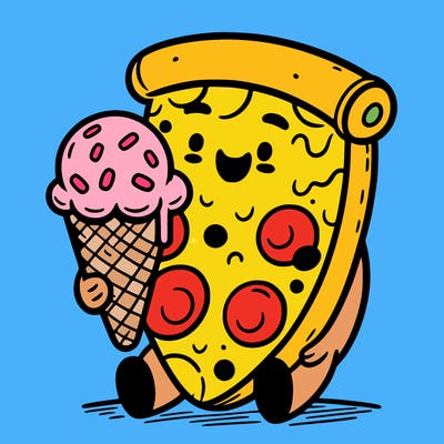 pizza enjoying ice cream
