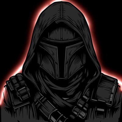 realistic warrior bounty hunter with mask and hood on