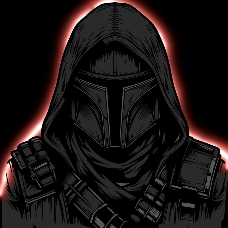 realistic warrior bounty hunter with mask and hood on