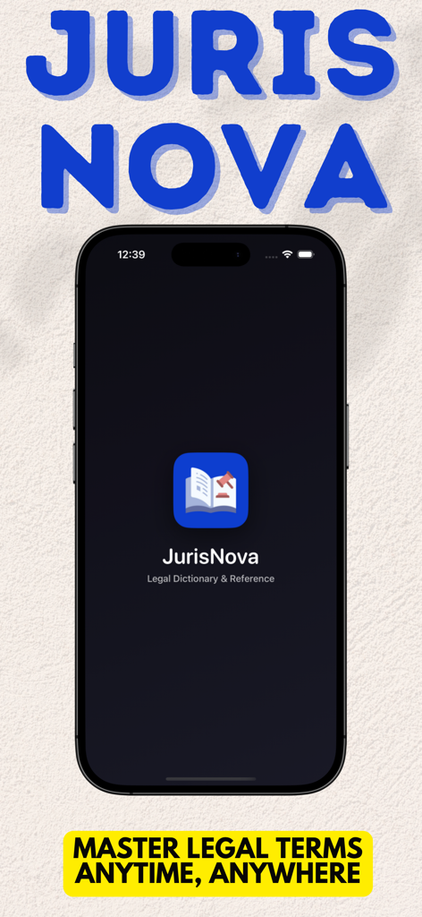 JurisNova: Legal Dictionary - JurisNova Legal Dictionary and Reference app splash screen on a smartphone