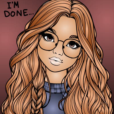 girl with long hair and freckles and glasses realistic