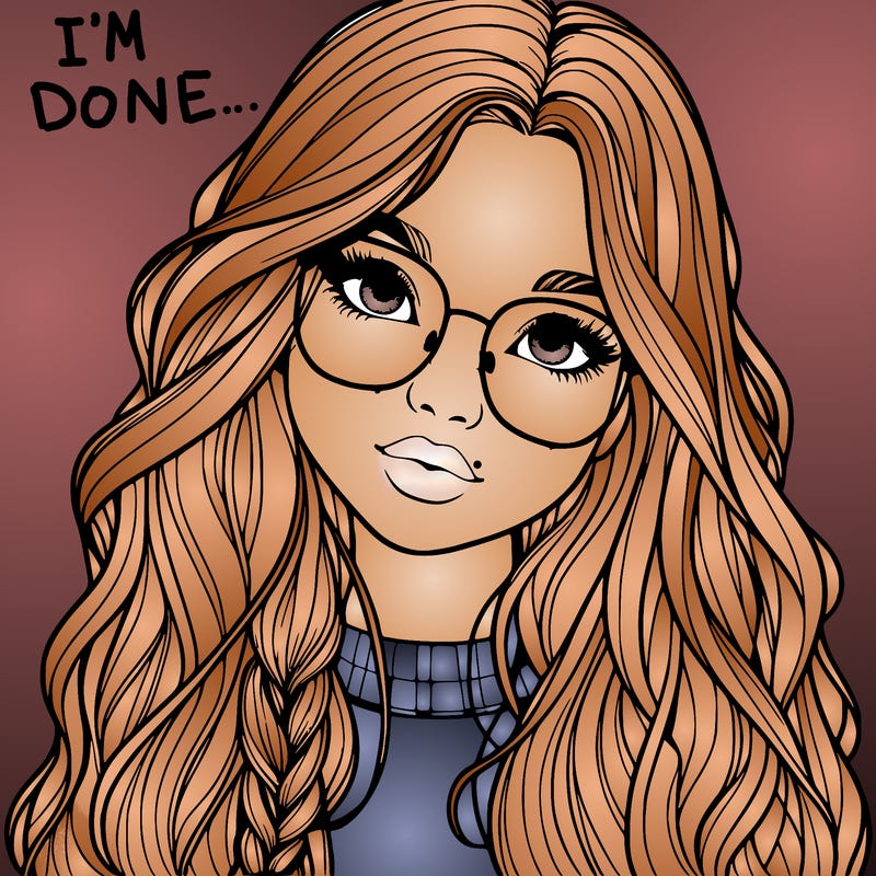girl with long hair and freckles and glasses realistic