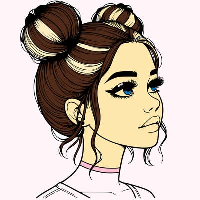 realistic girl with buns on the top of her head