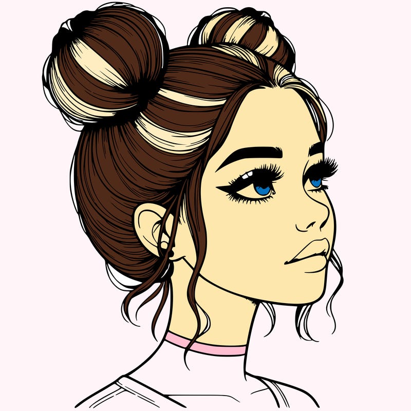 realistic girl with buns on the top of her head
