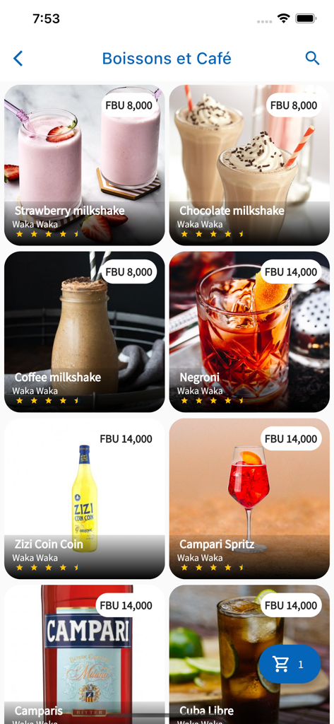 Duma Food - Duma Food app drink menu featuring milkshakes and cocktails