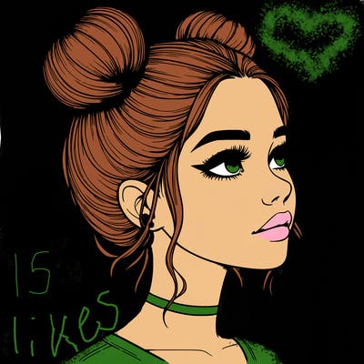 realistic girl with buns on the top of her head