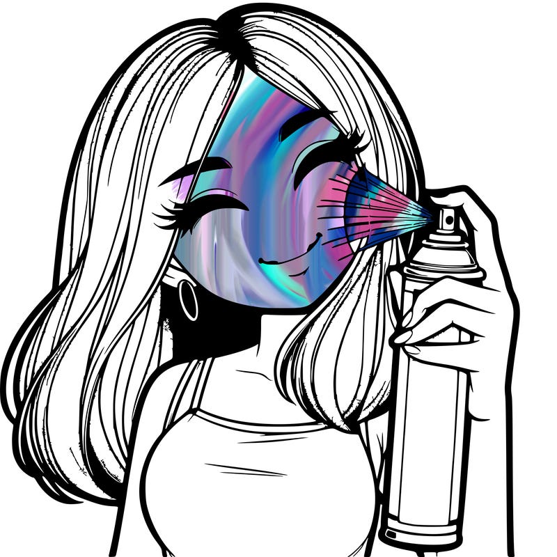 realistic girl spraying paint at her face