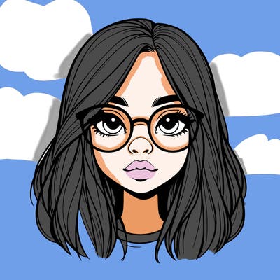 realistic girl with her hair down and glasses  and a nose