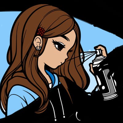 a realistic girl spray painting