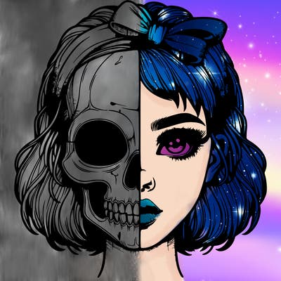 realistic girl with half skull mask