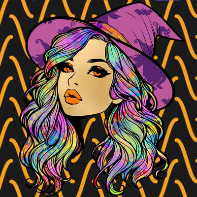 realistic witch girl with wavy hair and lips