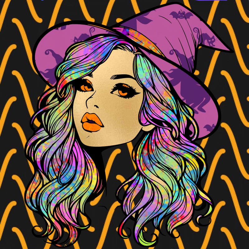 realistic witch girl with wavy hair and lips
