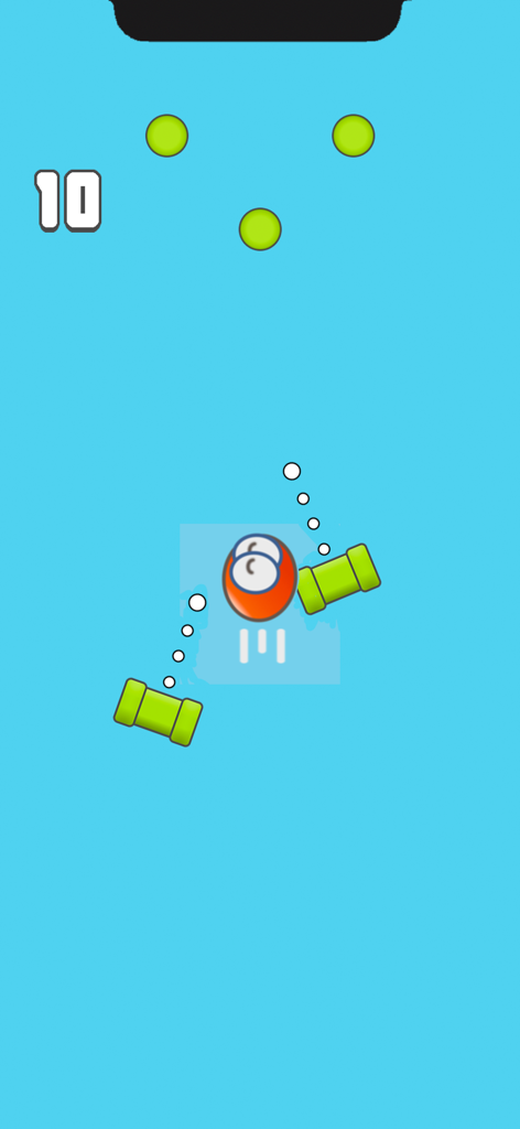 Happy Rise : No Wifi Games - Gameplay screen of Happy Rise showing an orange character navigating through green obstacles on a blue background