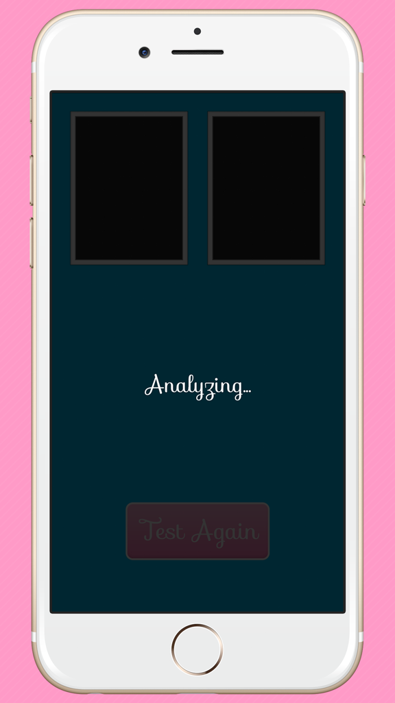 Captura de tela da interface do aplicativo The Love Test mostrando a tela de análise de fotos