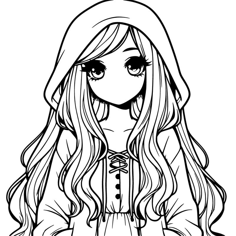realistic girl in hoodie with long pretty hair and a dress on