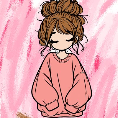 girl with baggy sweatshirt and messy bun
