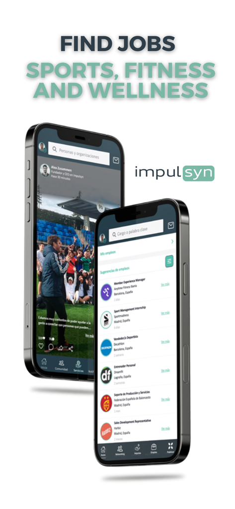 Impulsyn - Impulsyn mobile app interface for finding sports fitness and wellness jobs