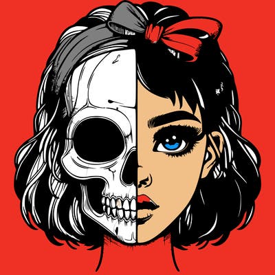 realistic girl with half skull mask